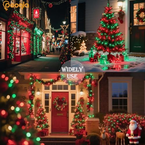 Red and Green Christmas String Lights, 66 ft 200 LED Christmas Lights Plug in, Indoor Outdoor Connectable 8 Modes Twinkle Fairy String Lights for Xmas Tree Wedding Bedroom Party, Clear Wire