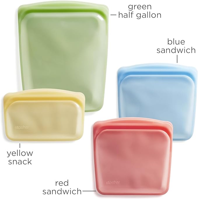 Stasher Premium Reusable Silicone Food Storage Snack Bags, 3-Pack, Artivism | Food-Safe Silicone, Eco-Friendly, Reusable Freezer Bags, Microwave, Dishwasher, Oven, Snack Bags, Lunch Containers, Meal Prep