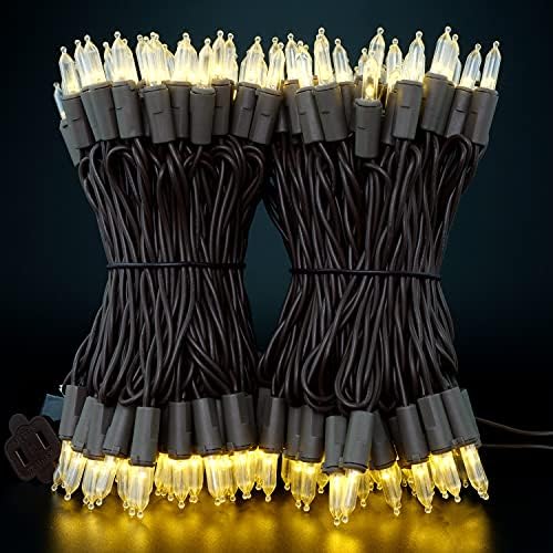 YULETIME 200 Warm White LED Christmas Lights, 66 ft Brown Wire String Light