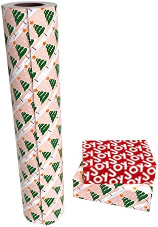 WRAPAHOLIC 30 Inch Jumbo Reversible Christmas Wrapping Paper - 30 Inch x 100 Feet Jumbo Roll Christmas Tree Wrapping Paper with Joy Lettering Perfect for Holiday, Party, Celebration