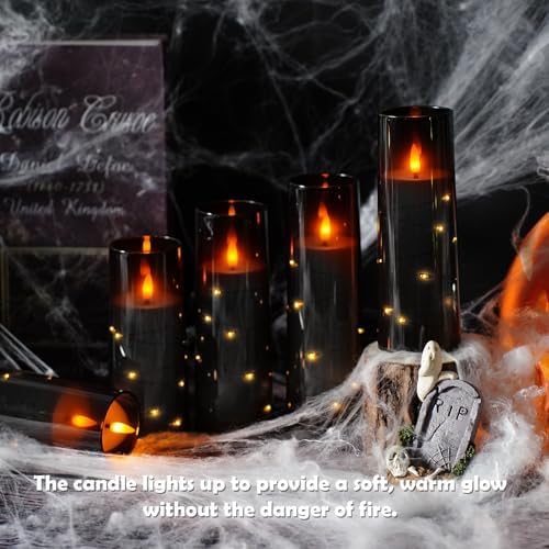 kakoya Flameless LED Candles with Timer 5 Pc Flickering Flameless Candles for Romantic Ambiance and Home Decoration Stable Acrylic Shell,with Embedded Star String,Battery Operated Candles（Black）