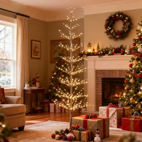 LIGHTSHARE 6FT 325L Lighted Starlit Tree, Warm White, for Home, Festival, Party, and Christmas Decoration, Indoor and Outdoor Use, Brown