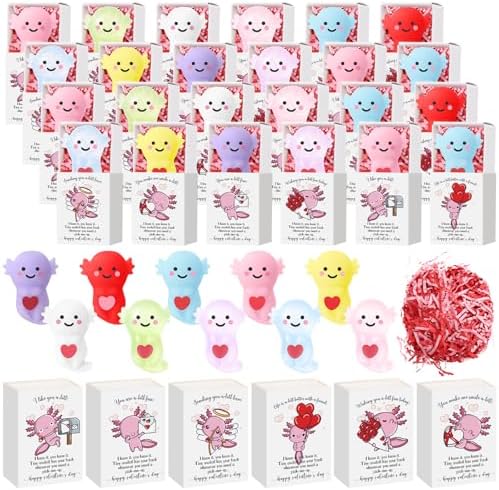 30 Sets Axolotl Valentines Gifts Valentines Party Favor with Support Boxes