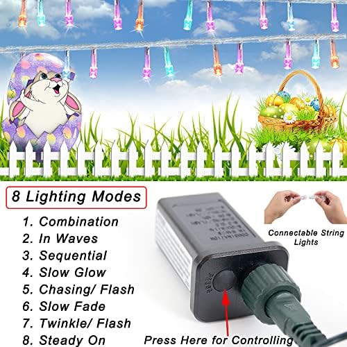 Colorful String Lights Easter Decoration, 66 ft 200 LED Easter Pastel Lights 8 Modes Plug in, Indoor Outdoor Connectable Clear Wire Twinkle Fairy String Lights for Spring Bedroom Party