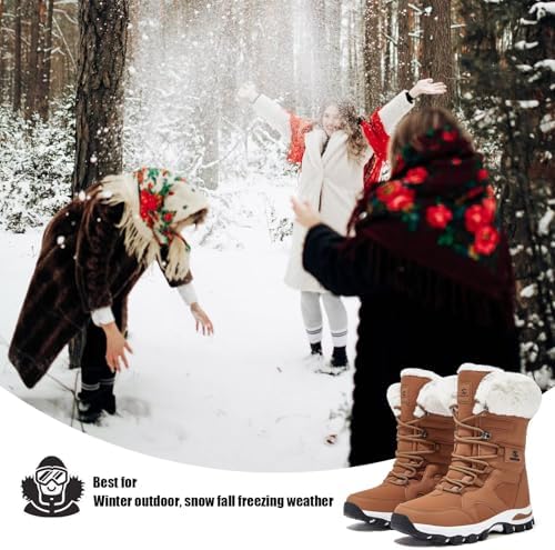 HOBIBEAR Women's Mid-Calf Faux Fur Snow Boots, Water-Resistant Winter Boots