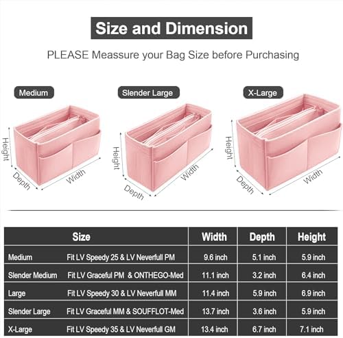 OMYSTYLE Purse Organizer Insert, Felt Tote Bag Organizer Insert with 5 Sizes, Handbag Dividers for Inside Purse, Compatible with Longchamp, Neverful, Speedy and More