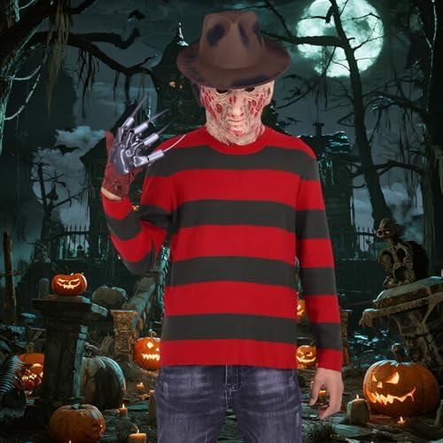 Adult Horror Halloween Costumes for Men with Hat Claw Gloves Mask