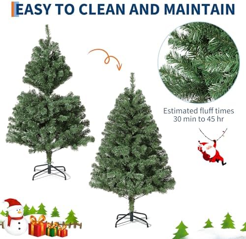 6FT Artificial Christmas Tree with 750 Branch Tips, Hinged Spruce Design & Metal Foldable Base, Easy Assembly Holiday Decoration for Home, Green