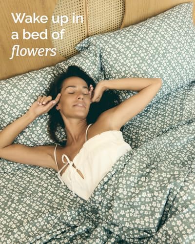 King 4 Piece Floral Sheet Set - Soft, Breathable & Cooling - Green Meadow