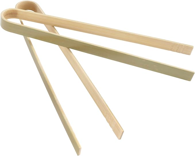 BambooMN 6.3" Mini Bamboo Disposable Tongs - Toast Tongs - 100 Pieces