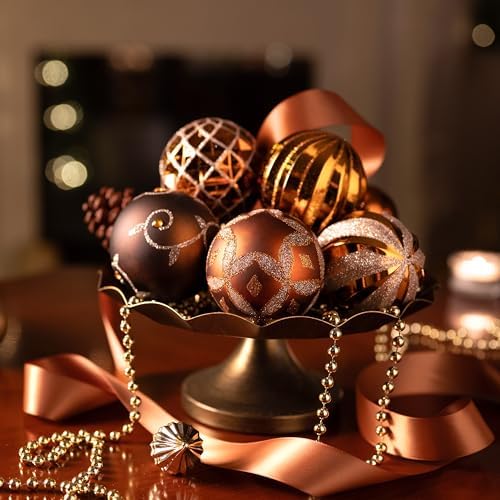 Valery Madelyn Christmas Tree Decorations Set, 40ct Bronze Copper and Gold Shatterproof Christmas Ball Ornaments Bulk, Luxury Hanging Ornaments for Xmas Holiday Party Decor