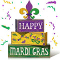 Moucuny 4 Pcs Mardi Gras Wooden Block Signs Tiered Tray Farmhouse Table