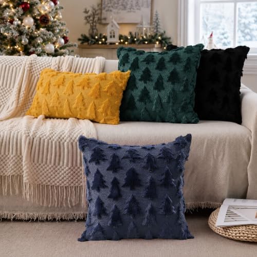 DFXSZ Christmas Tree Pillow Covers 18x18 Set of 2 Christmas Decor Navy Blue