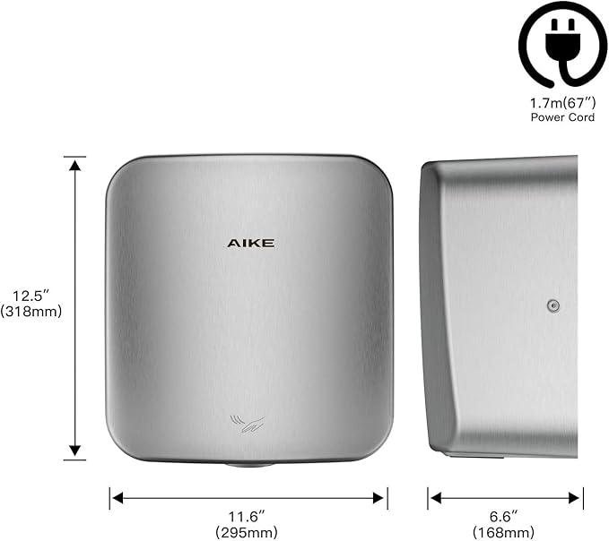 AIKE Heavy Duty Jet Cube High Speed Hand Dryer For Bathroom 110V 1400W, Model AK2800C Brushed Stainless Steel Cover