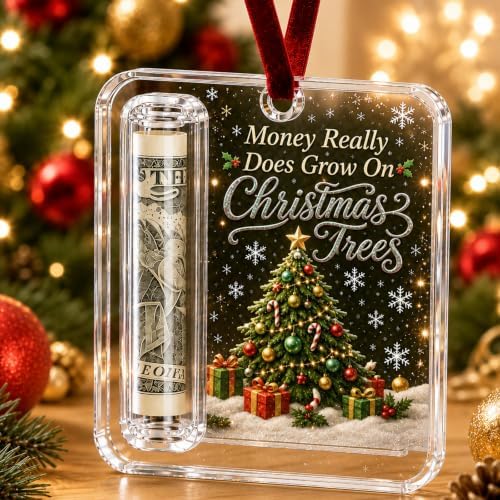 Crystal Christmas Cash Gift Holder Ornament Clear Acrylic Money Decor，A6