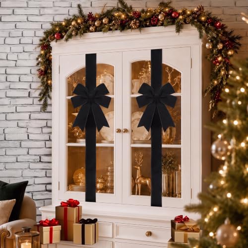 Daifunli 4 Pcs Black Velvet Christmas Cabinet Bows Ribbons for Kitchen