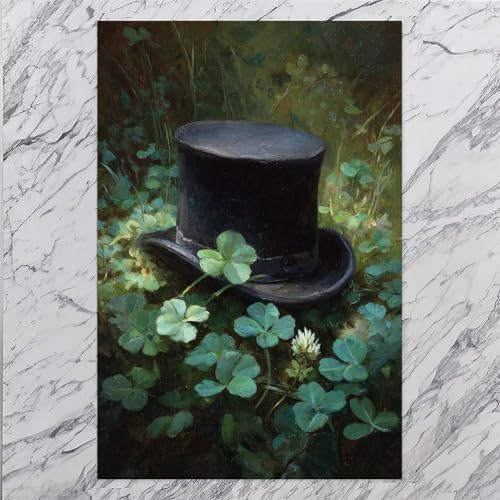 JDBeehpy Irish Art Painting St. Patrick's Day Decoration Gift Print Green Hat Countryside Clover (Unframed, Canvas Only) Wall Art Clover Wall Poster Canvas Painting 16x24inch(40x60cm)
