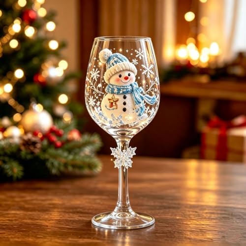 Christmas 3D Wine Glass Collection Gift Box Set, 3D Christmas Wine Glasses,Raised Holiday Goblet with Snowflake Decor,Festive Glassware,Holiday Party Decor,Wines & Cocktails,Table Decor (1pcs C)