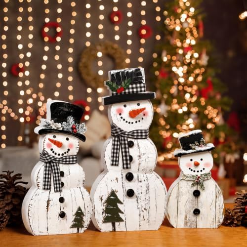 Barydat 3 Pcs Snowman Table Decoration Rustic Christmas Winter Indoor Decor