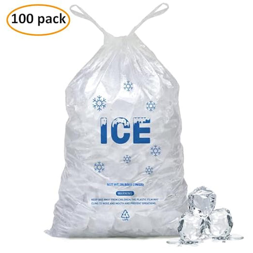 100 PACK 20 lb. Plastic Drawstring Ice Bags 14 x 28 Inch Heavy-Duty Ice Bags with Plastic Draw String (2.8mil Thickness) | Ice Bags with Plastic Draw String (2.8mil Thickness)