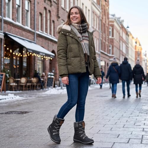GLOBALWIN Women's Snow Boots Waterproof Mid-Calf Winter Boots for Women with Quilted Knit Panels, Warm Fleece Lining, and Non-Slip Insulated Outdoor Sole