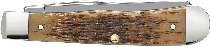 Case XX WR Pocket Knife Trapper With Genuine Bone Handle, Carbon Steel CV Blade(s), Length Closed: 4 1/8 Inches (Amber Bone W/Sharpening Stone)