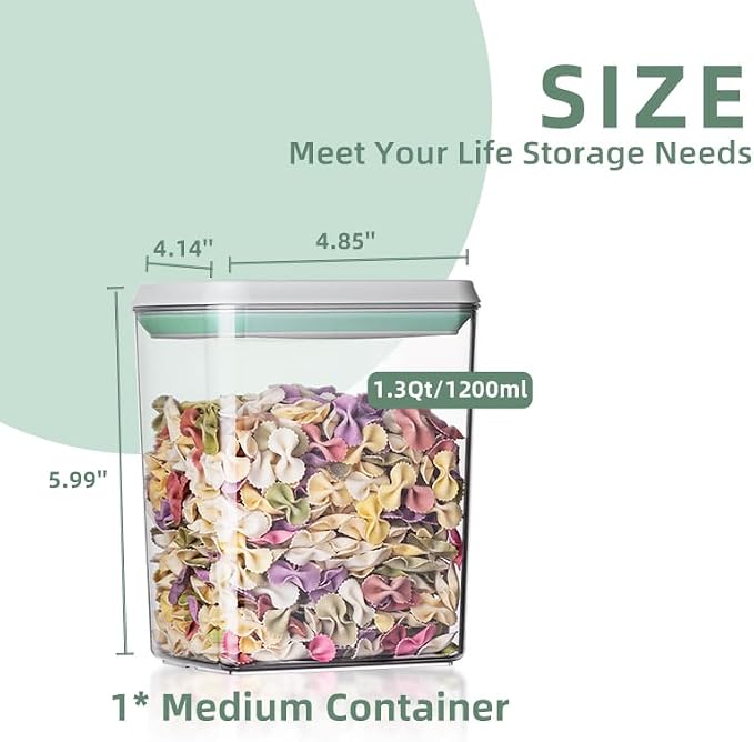 Pop Airtight Food Storage Containers with Lids- 3 Pcs Stackable One Button Opening Food Containers, Kitchen Pantry Storage Containers for Snacks Candy Salt Herbs Spices BPA-Free (1.2 QT * 3)