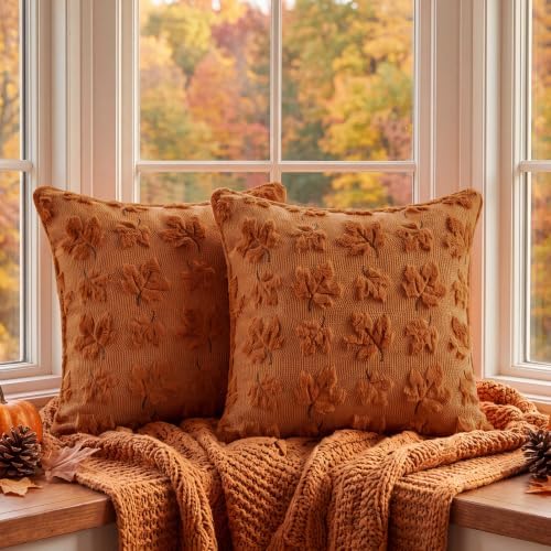 Fall Throw Pillow Covers 18x18 Set of 2 Double-Sided Maple Leaf Covers