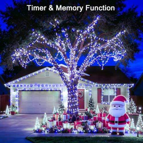 KNONEW 403FT 1000 LED Christmas Lights Outdoor String Light with 8 Modes and Timer Memory Waterproof Fairy Lights Decorations for Xmas Tree Yard Wedding Backdrop Decor(Blue and White)