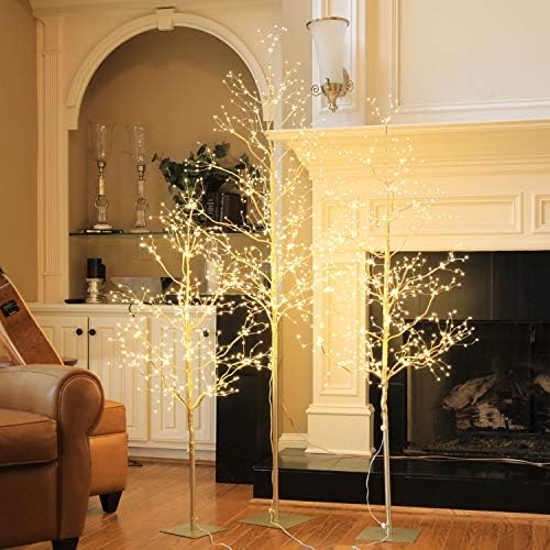 LIGHTSHARE Christmas Tree Combo Kit - Starlit Tree Collection with Angel Lights, 4 Feet 5 Feet and 6 Feet, Golden, Pack of 3, Perfect for Home Decor Holiday Party Wedding