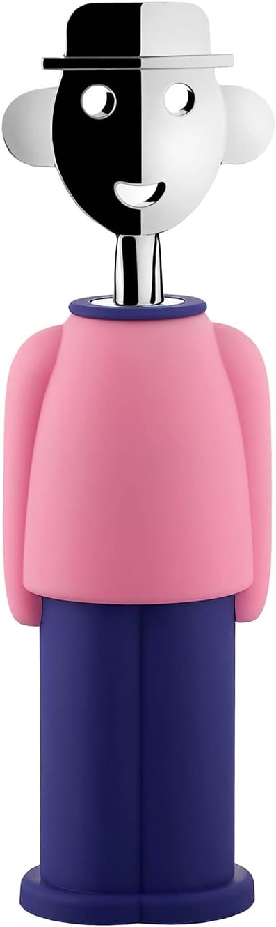 Alessi AM23 PAZ - Alessandro M. Corkscrew in thermoplastic resin, pink and blue and chrome plated zamak.