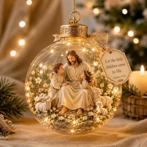 8PC Illuminated Scripture Keepsake Ornament, Lighted Hanging Decoration with Bible Verse, Religious Themed Holiday Ornament, Transparant Ball with 2D Flat Sheet for Christmas Tree Home Display，A-H
