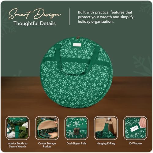 Covermates Standard Wreath Storage Bag with Pouch, 30" Diameter, Green Snow