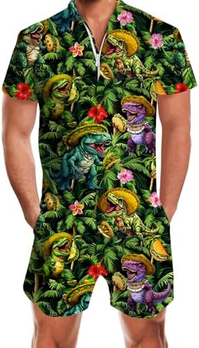 RAISEVERN Mens Romper Male Zipper Shorts Sleeve One Piece Bro Outfits