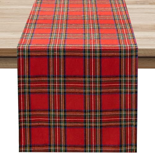 Softalker Christmas Checkered Tartan Table Runner, Red, 13 x 48 Inch
