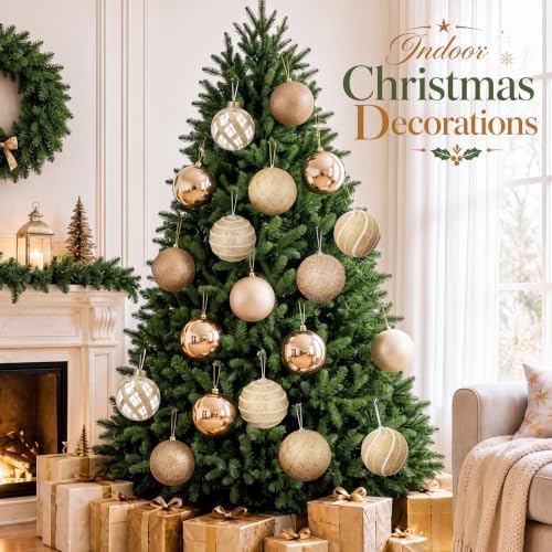 Lyrow 8 Pcs Champagne Large Christmas Ball Ornament 6 Inch Hanging Ornament