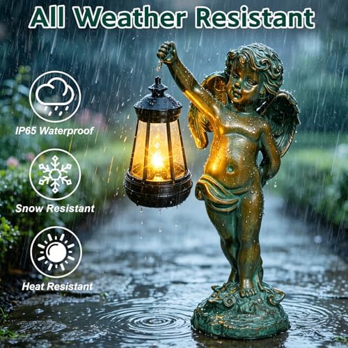 Solar Angel Garden Statues, Outdoor Angel Solar Hanging Lights Waterproof, Birthday Gifts for Mom Women Mother's Day, Cupid Boy Garden Figurines for Yard Decor Patio Porch Lawn Ornaments