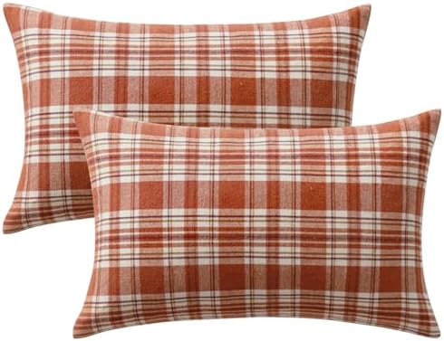 MIULEE Fall Plaid Pillow Covers Scottish Tartan 12x20 Rust Orange