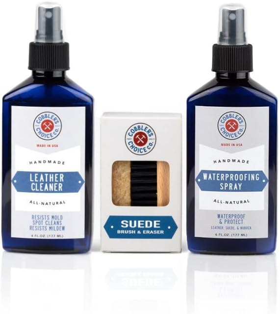 Cobbler's Choice Suede & Nubuck Care Kit - Cleaner, Waterproofing Spray, and Suede Brush & Eraser for Shoes, Boots, Bags, and Apparel