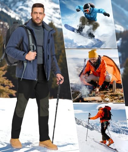 Mens Winter Snow Pants Waterproof Thermal Fleece Lined Hiking Pants with Zip Pockets