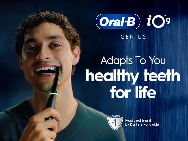 Oral-B Rechargeable Electric Toothbrush, iO9 Genius, 7 Cleaning Modes, Interactive Display, Charging Travel Case, Visible Pressure Sensor, 4 Brush Heads, White Alabaster