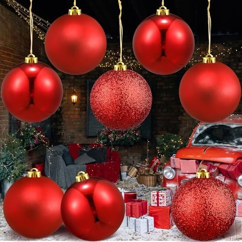Deekin 8 Pack Large Christmas Ball Ornaments, 6 Inch Red Glitter Jumbo Ball