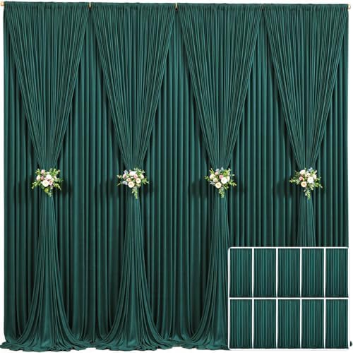 10 Panels Hunter Green Backdrop Curtain for Parties Wrinkle Free Dark Green Photo Curtains Backdrop Drapes Fabric Decoration for Weding Baby Shower Birthday Party Photography 50ft(W) x 10ft(H)