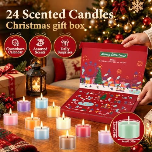 24 Pcs Christmas Advent Calendar Scented Tealight Candles