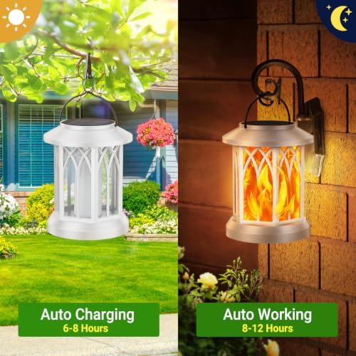 KOOPER 6 Pack Solar Lantern Outdoor Lights, Upgraded Flickering Flame Solar Lanterns Outdoor Waterproof, Auto ON/Off Lanterns Decorative Outdoor, Hanging Lantern for Yard Patio Garden Decor (White)