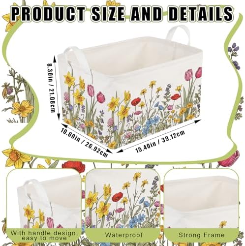 CHENGU 6 Pack Flower Storage Bins Collapsible Wildflower Basket with Handle