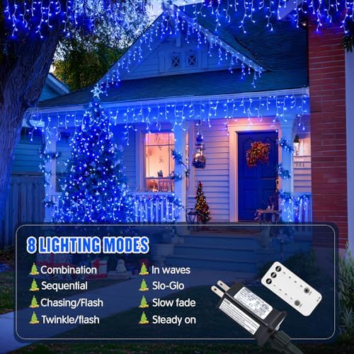 JMEXSUSS Blue Christmas Icicle Lights for Outside, 400 LED 38.8 FT