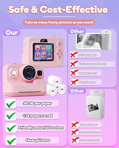 Dylanto Kids Camera Instant Print,1080P Kids Instant Cameras that Print Photos,Christmas Birthday Gifts for Girls Age 3-12,Portable Toy for 3 4 5 6 7 8 9 10 Year Old Girls Boys Pink