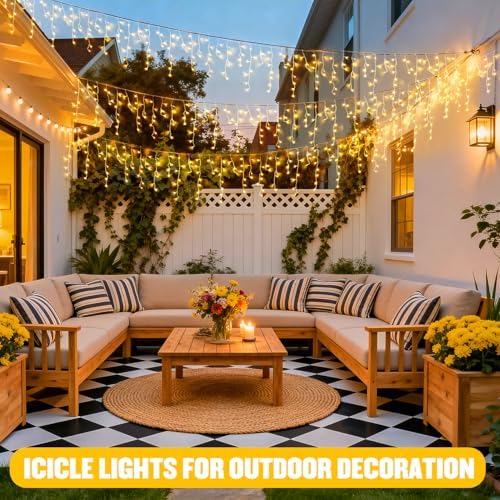 JMEXSUSS Icicle Lights for Outside, 400 LED 38.8FT Christmas Lights Outdoor