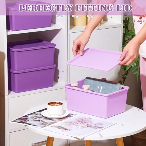 Menkxi 4 Pcs Storage Bins with Lids, Dark Purple, Light Purple, Small